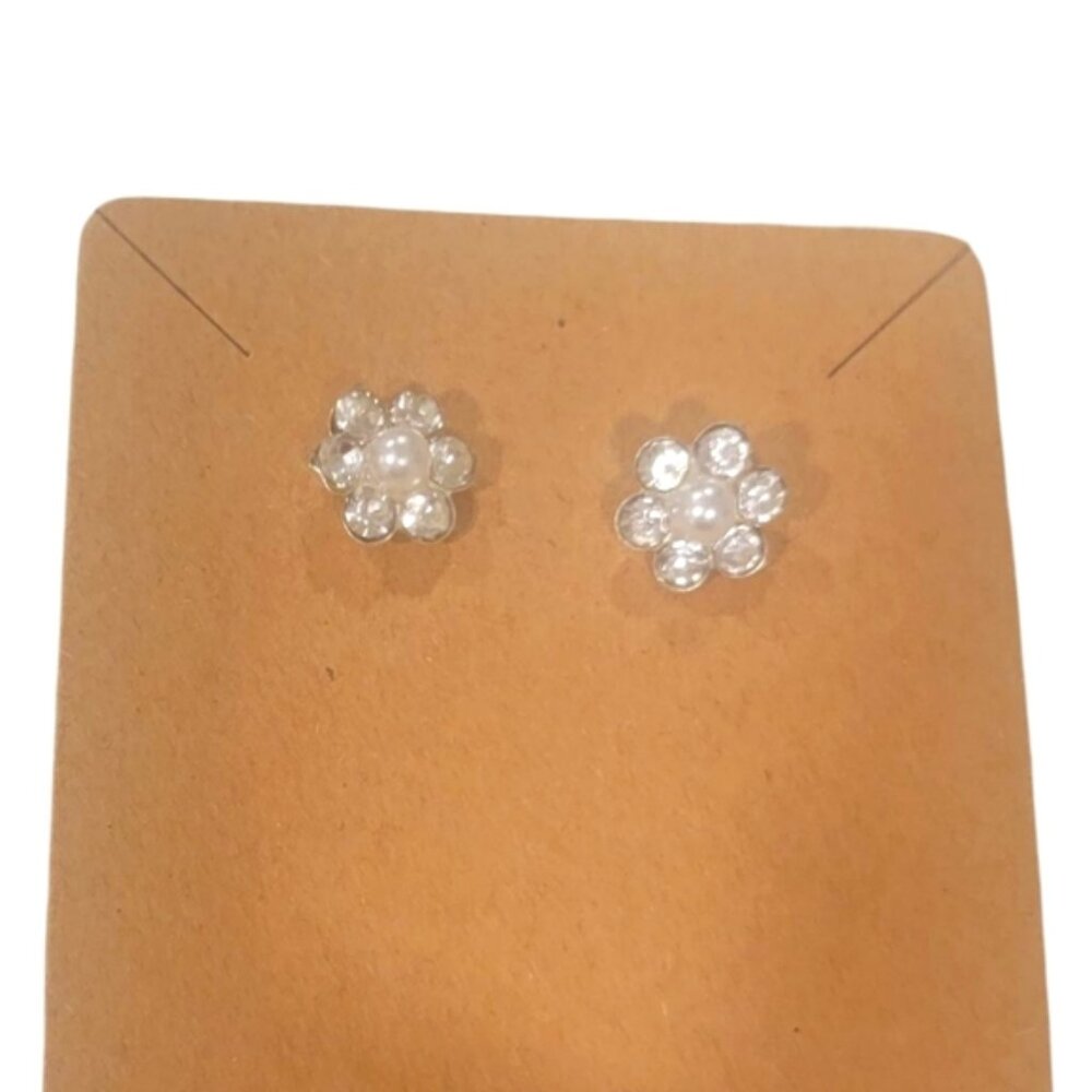 Silver And White Flower Stud Earrings